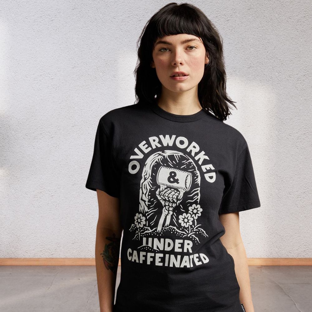 Overworked & Undercaffeinated Shirt | Funny Unisex Graphic Tee | Relatable Coffee Lover Shirt-2